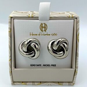 House of Harlow 1960 Silver Tone Twisted Circular Stud Earrings NIB